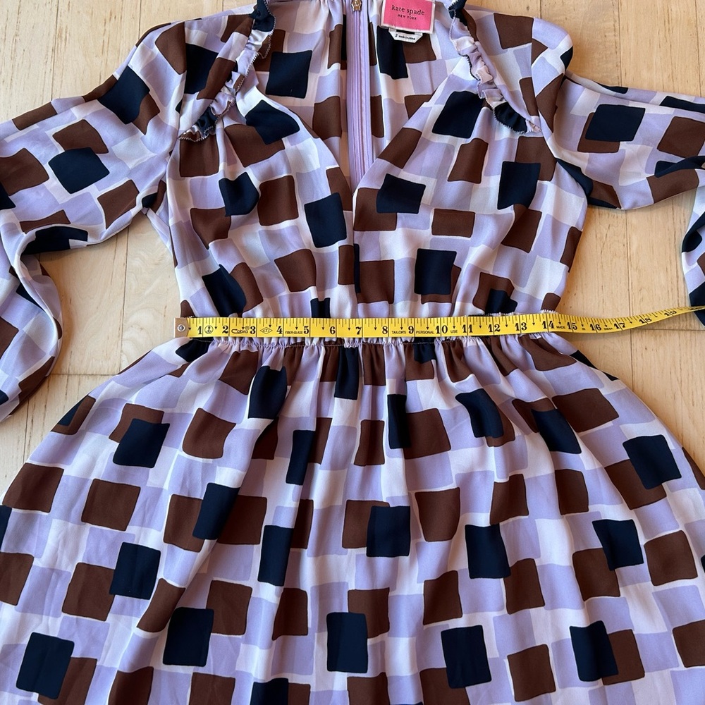 KATE SPADE NEW YORK Women’s Mini Dress Geo Squares Purple/Brown/Navy Size 2 - Picture 11 of 16